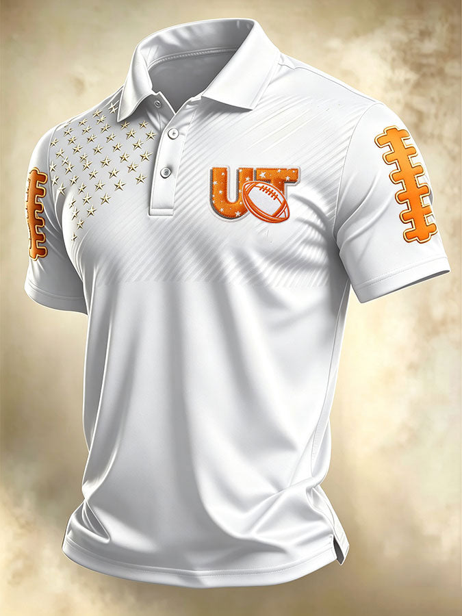 Men'S Retro Football Print Polo T-Shirt