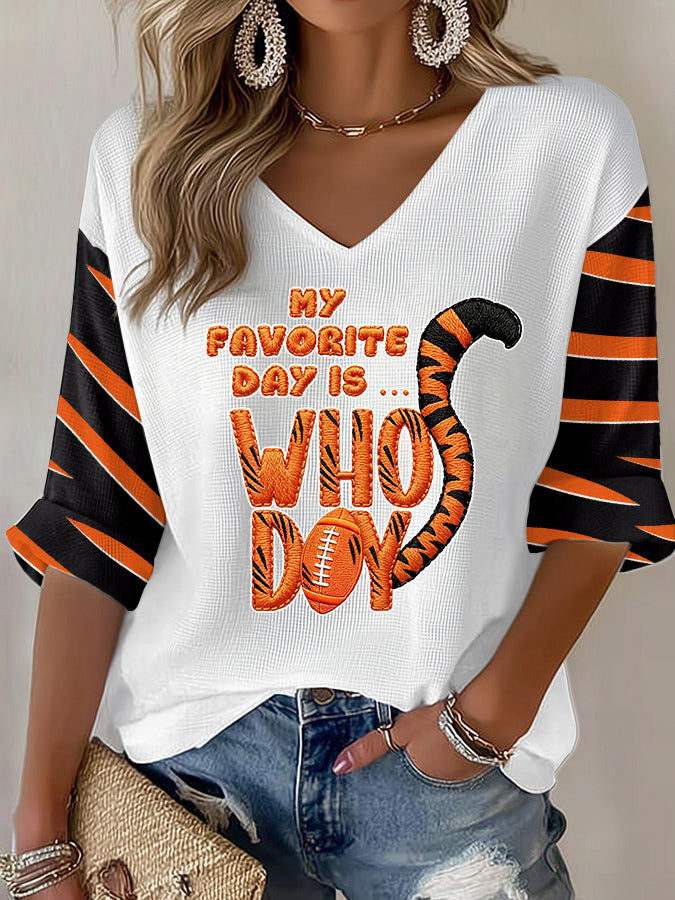 Women'S Football Print Waffle Top