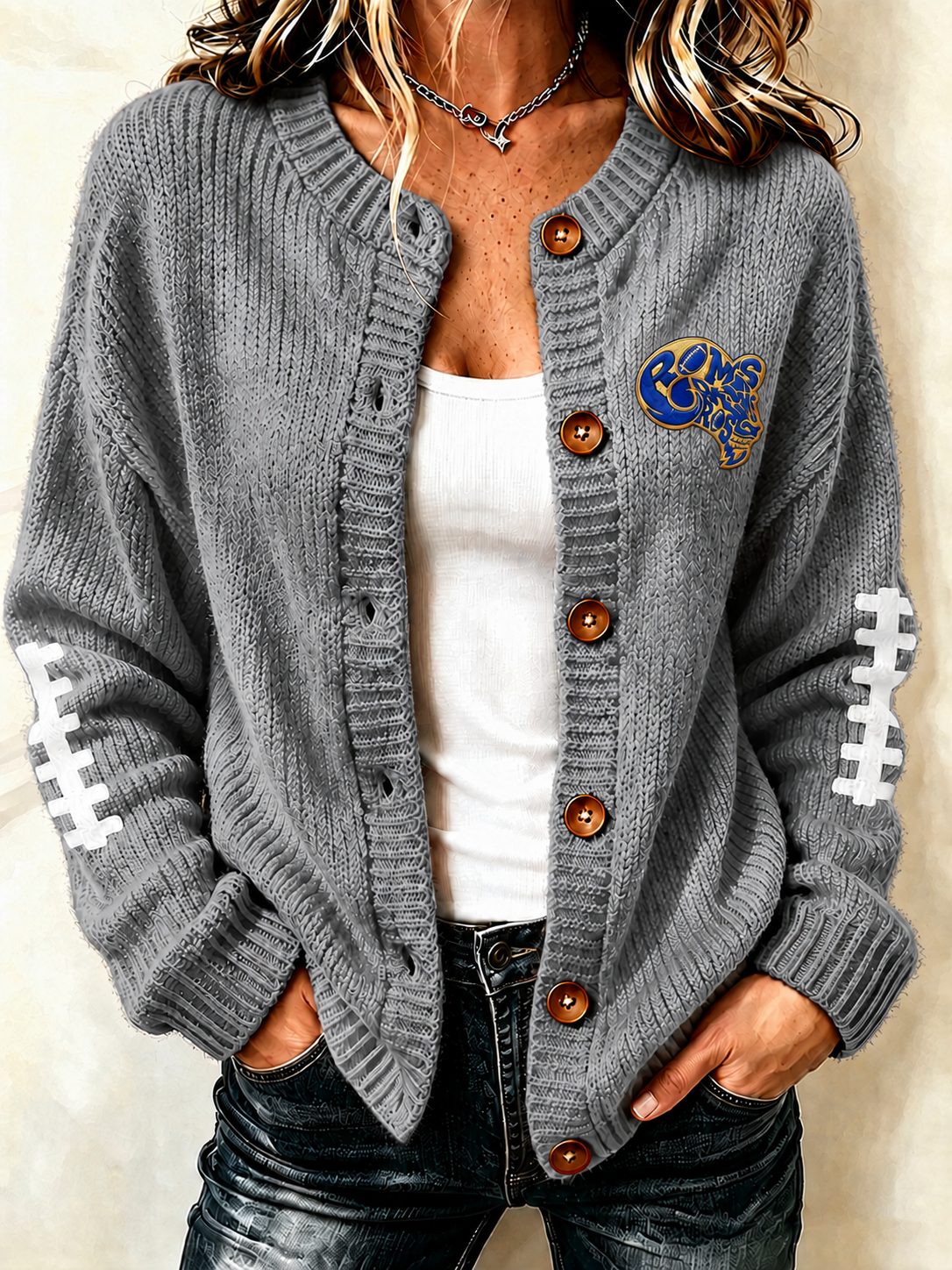 Women'S Football Printed Knitted Cardigan