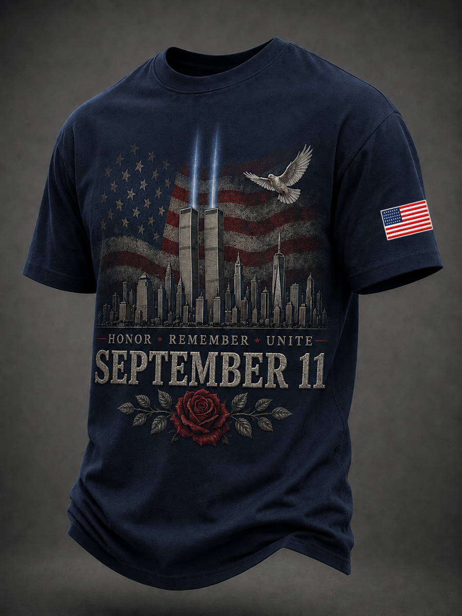 Men's Printed T-Shirt in Memory of 9/11 Victims