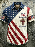 Men'S America Flag Printed Casual Collar Shirt
