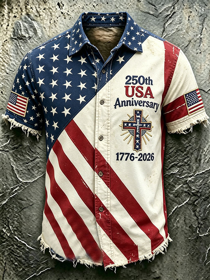 Men'S America Flag Printed Casual Collar Shirt