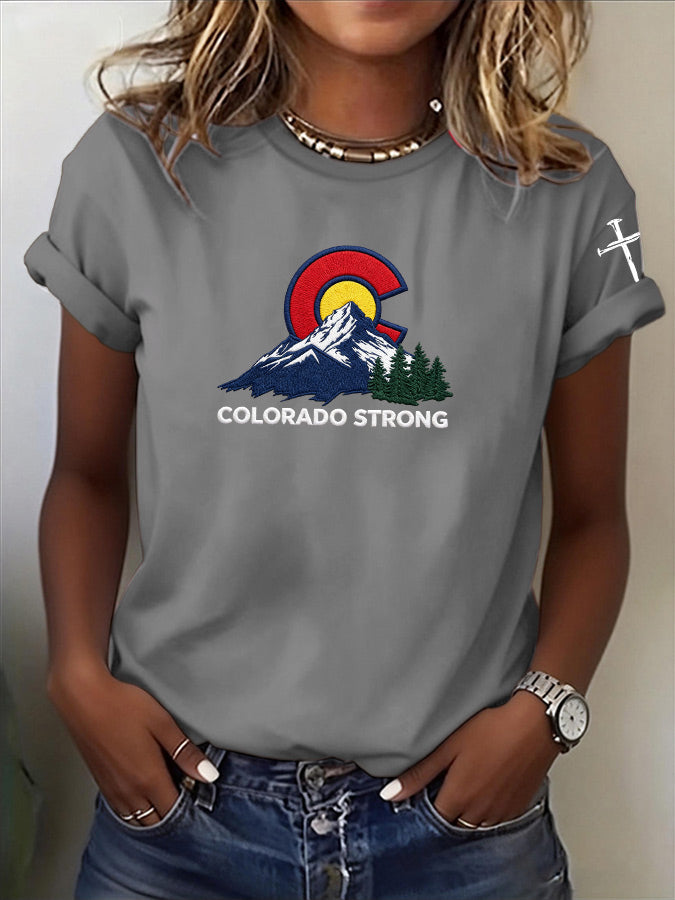 Women'S Casual COLORADO STRONG Mountain Fire Printed Round Neck Casual Short Sleeved T-Shirt