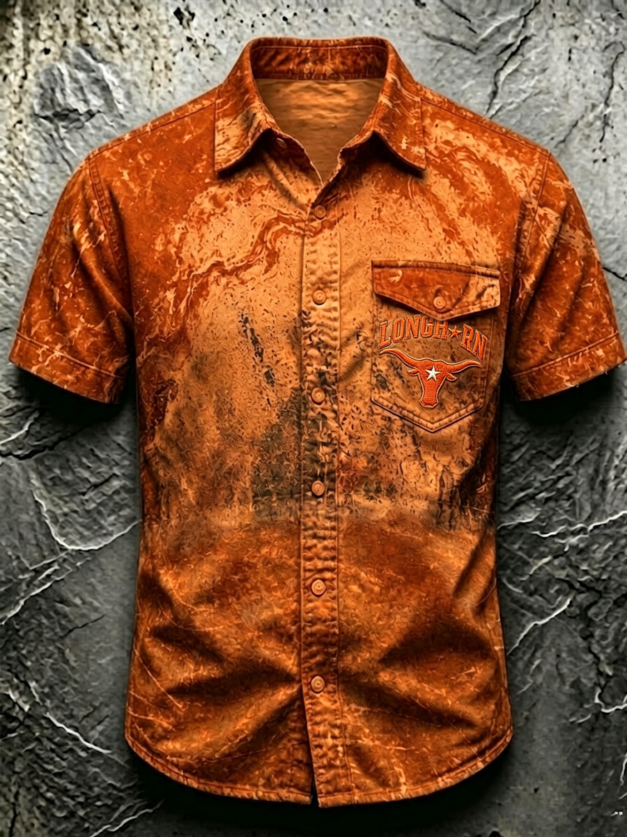 Men'S Football Enthusiast Embroidered Printed Pocket Shirt