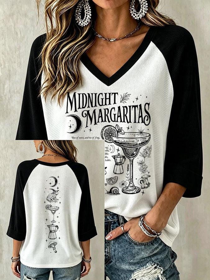 Women's Midnight Margaritas Print V Neck Top