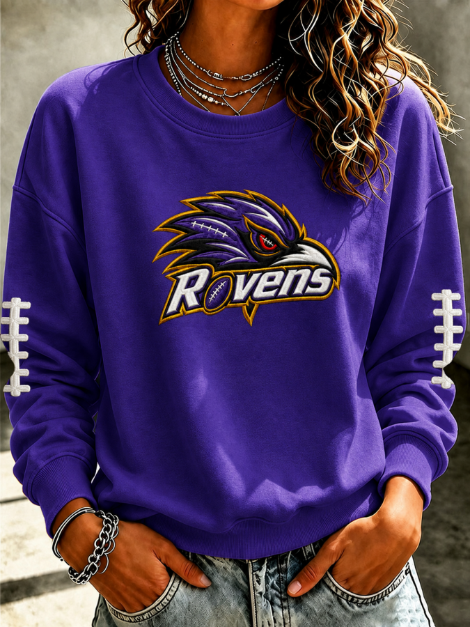 Women'S Retro Football Print Round Neck Sports Shirt