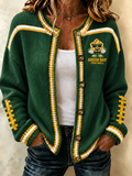 Women'S Casual Football Print Knitted Cardigan Top