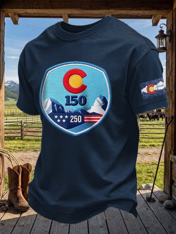 Men's Retro Colorado 150 Years USA 250 Print T-Shirt