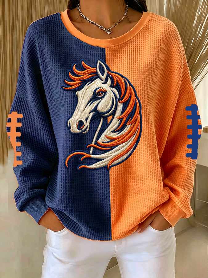 Women'S Football Print Casual  Printed Waffle Sweatshirt