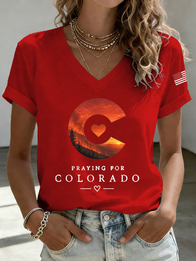 Women'S Colorado Strong Printed V-Neck T-Shirt