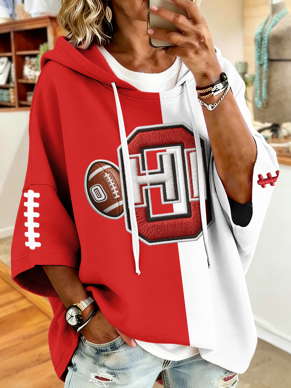 Women'S College Football Hoodie With Ribbon Hat