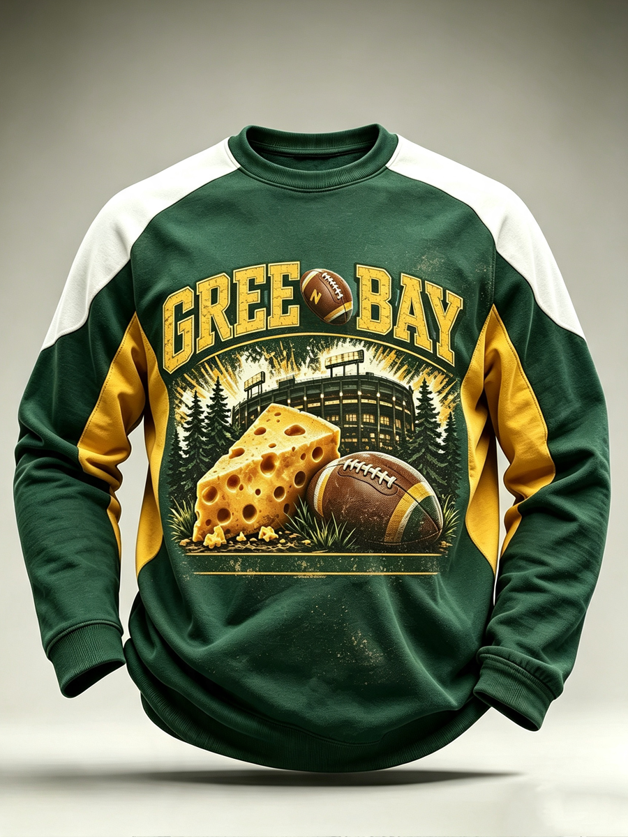Men'S Fan Printed Round Neck Long Sleeved Sweatshirt