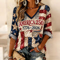 Women's America's 250th Anniversary Print Casual V-Neck 3/4 Sleeve