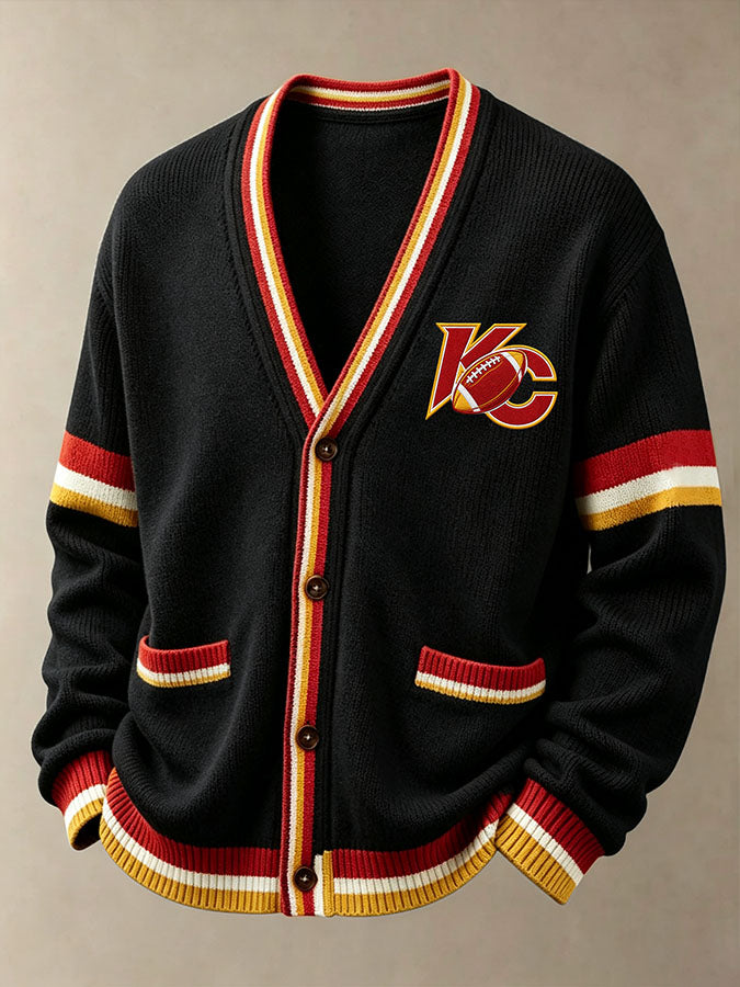 Men'S Casual Football Printed Cardigan