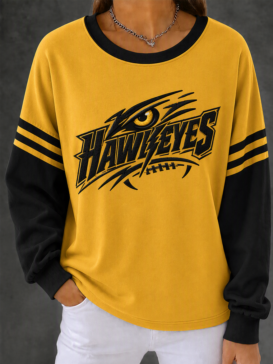 Women'S Retro Football Print Round Neck Sports Shirt