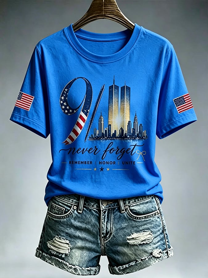 Women's  Retro  9.11 Never Forget Print T-shirt