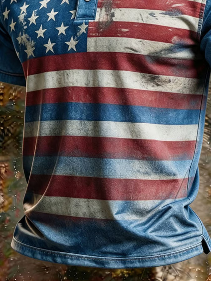 Men'S America Flag Print Casual Polo Shirt