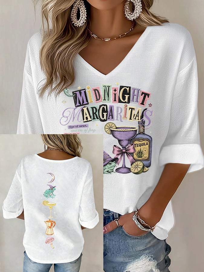 Women's Midnight Margaritas Print V Neck Top