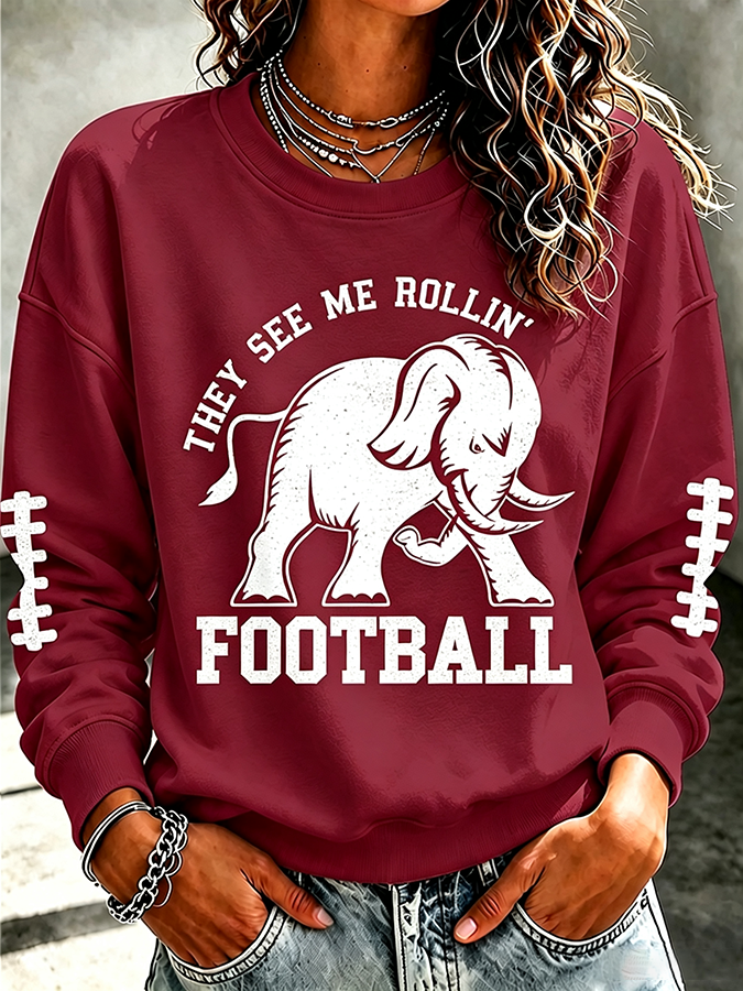 Women'S Rugby Printed Round Neck Top