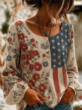 Women's Retro Print Long-Sleeved Top