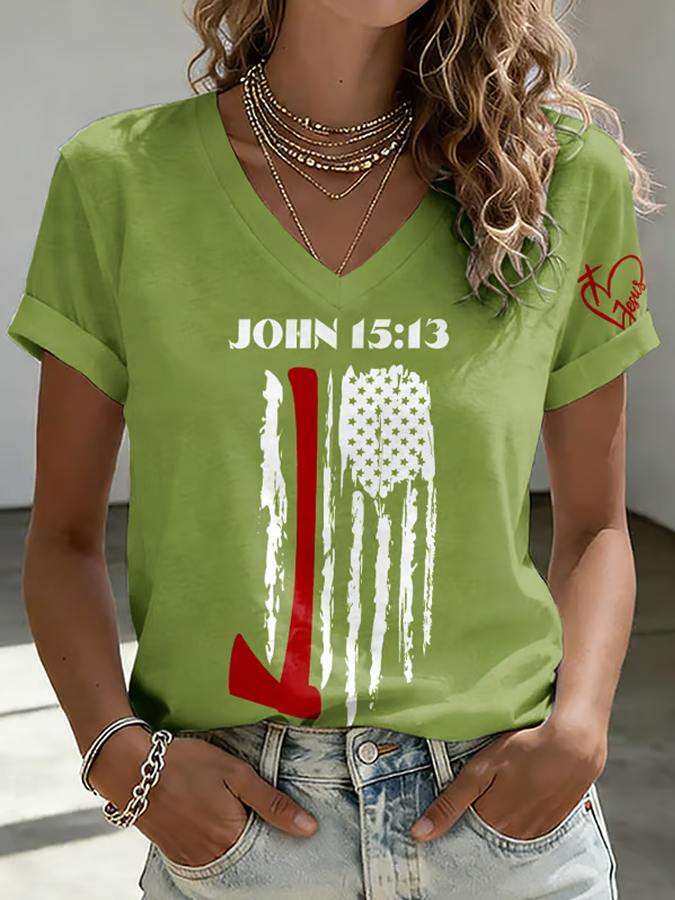 Wilderness Eagle Cross Faith Through The Fire V Neck Short Sleeve Vintage T-Shirt