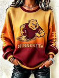 Women'S Football Fan Waffle Long Sleeved Round Neck Sweatshirt