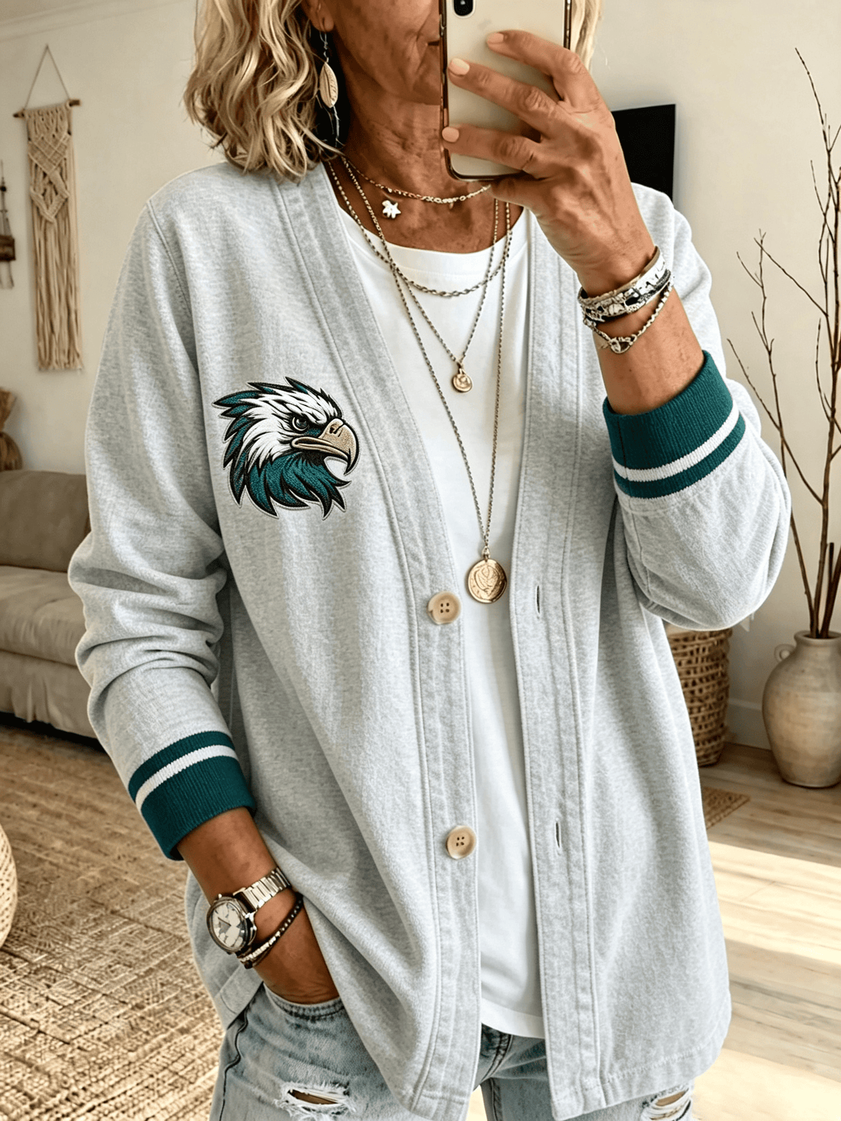 Women'S Casual Football Cardigan Top