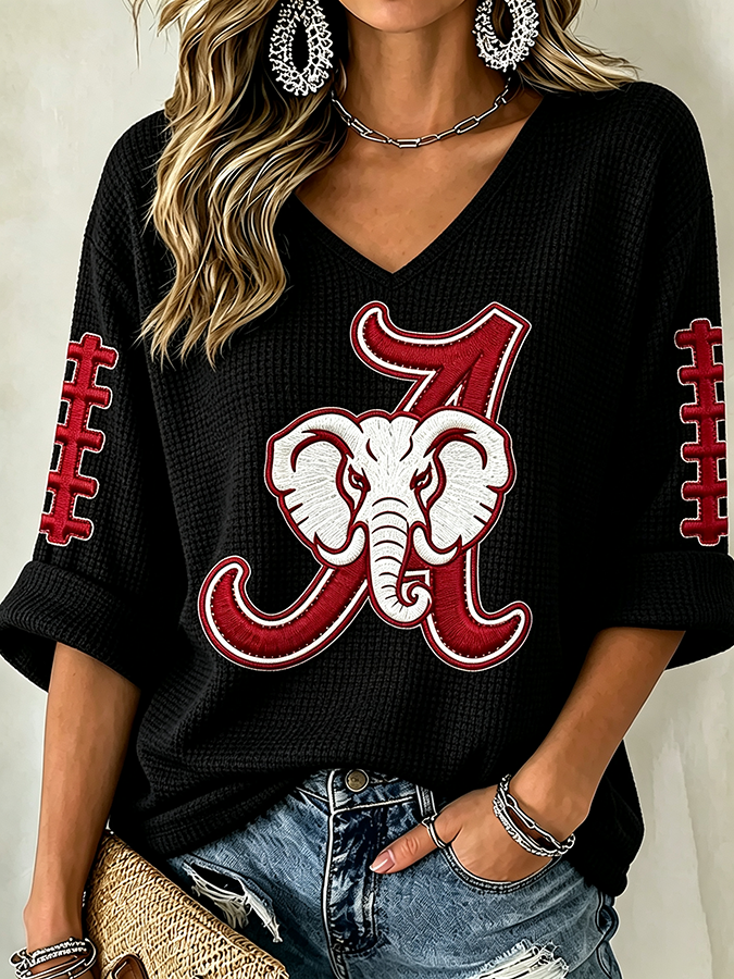 Women'S Football Print Waffle  Top