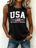 Women's Retro Flag Print Crew Neck Tank Top