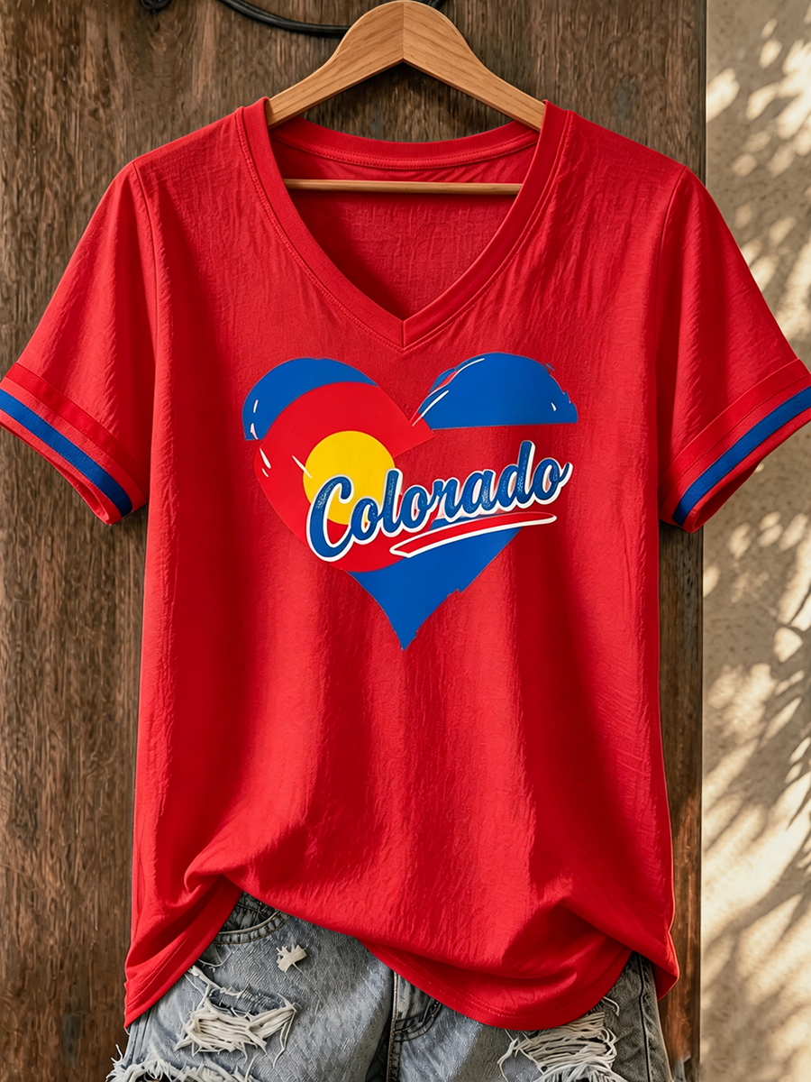 Women's Casual Love Printed Colorado Strong T-shirt