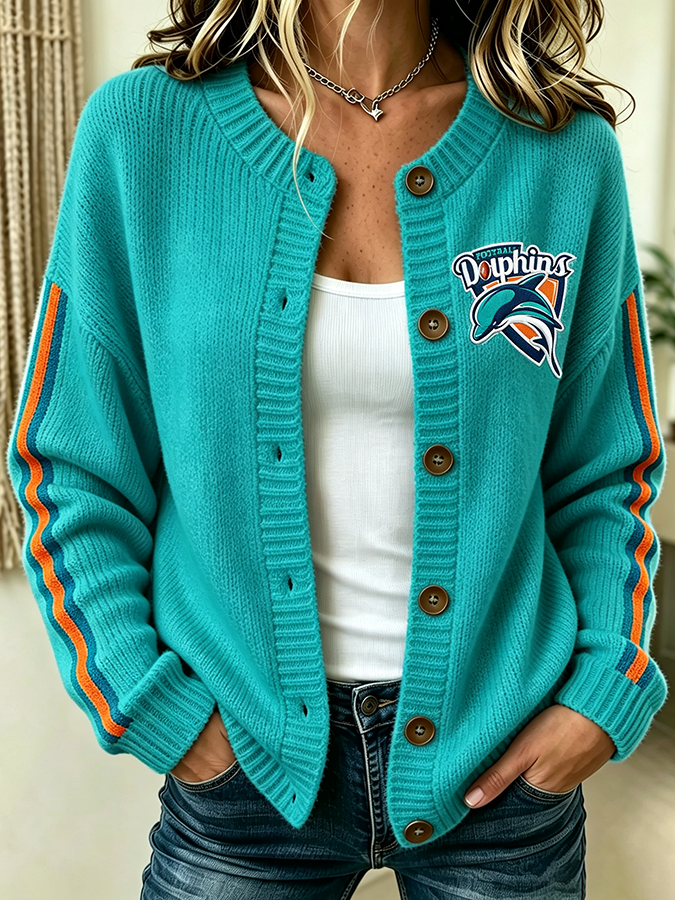 Women'S Casual Football Plant Knitted Cardigan Top