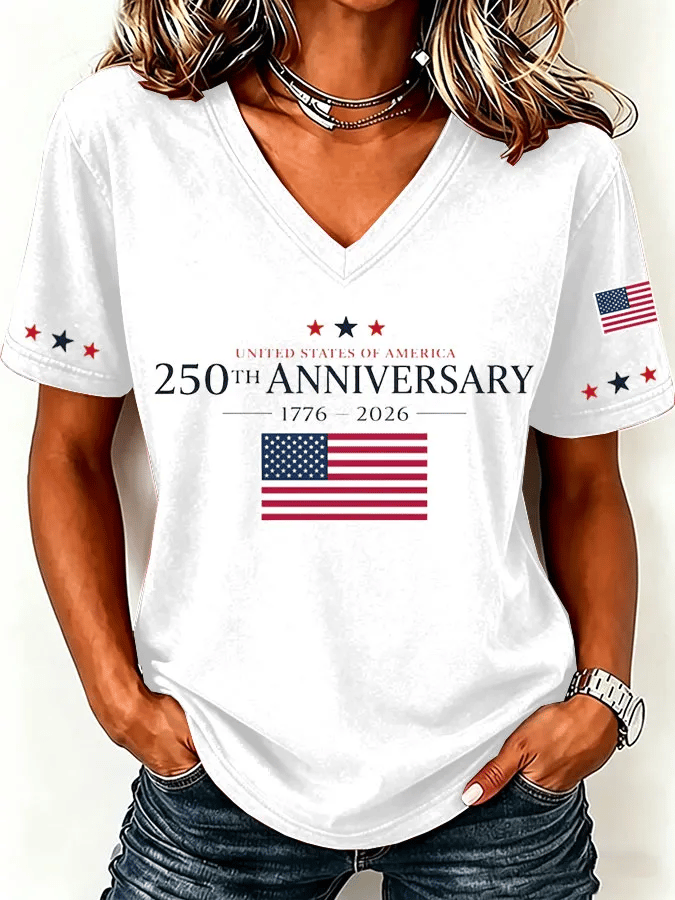 Women'S Casual Independence Day Print Top