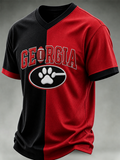 Men'S College Football Fan Splicing Waffle V-Neck T-Shirt