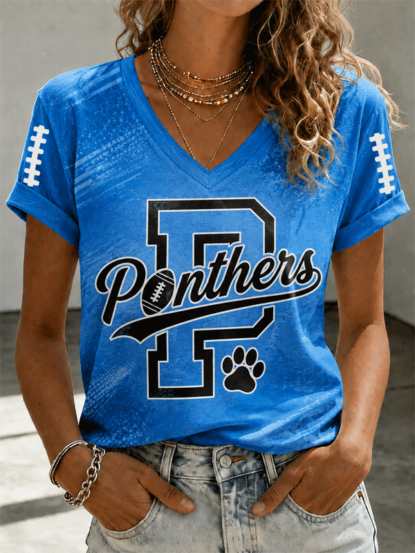 Women's Football Printed V-neck T-shirt