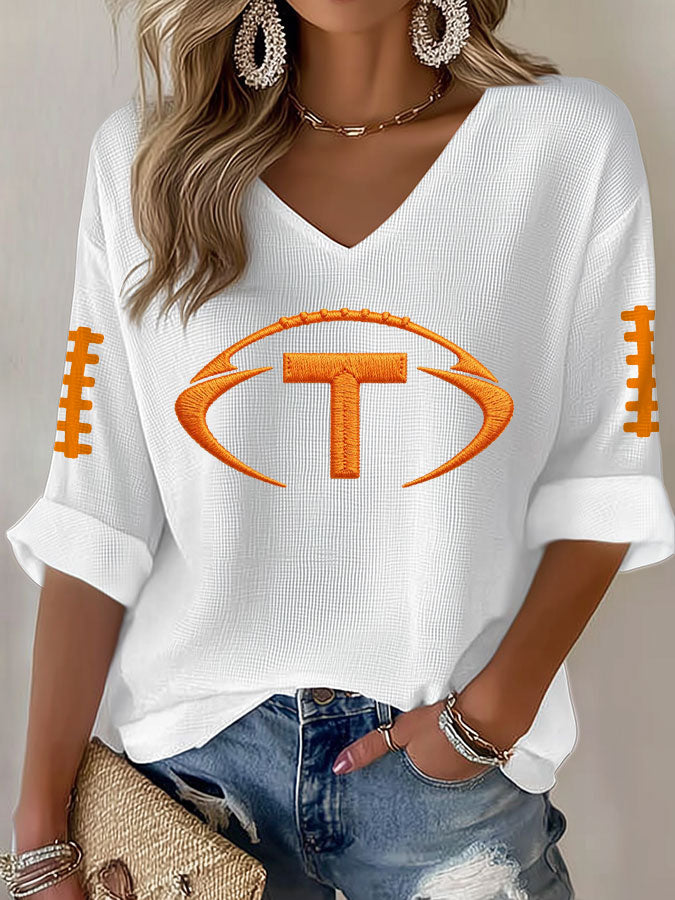 Women'S Football Print Waffle Top