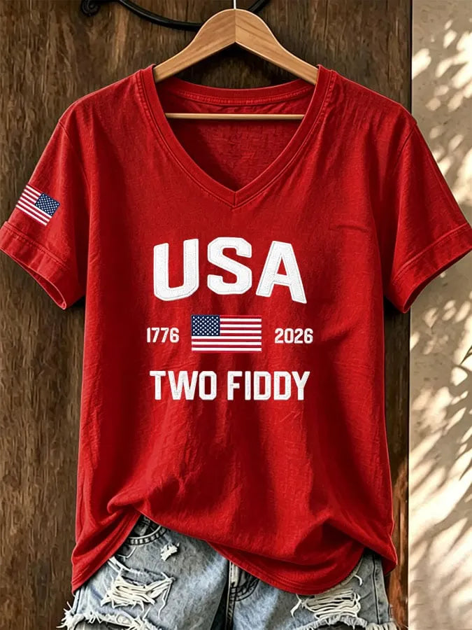 Women'S Casual Two Fiddy Print Short-Sleeve T-Shirt