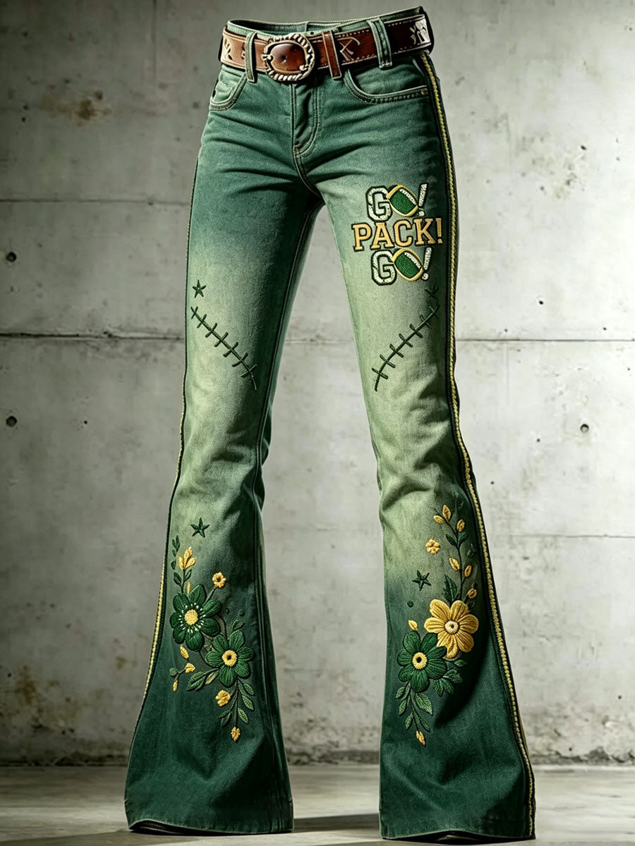 Women's Football Printed Denim Pants