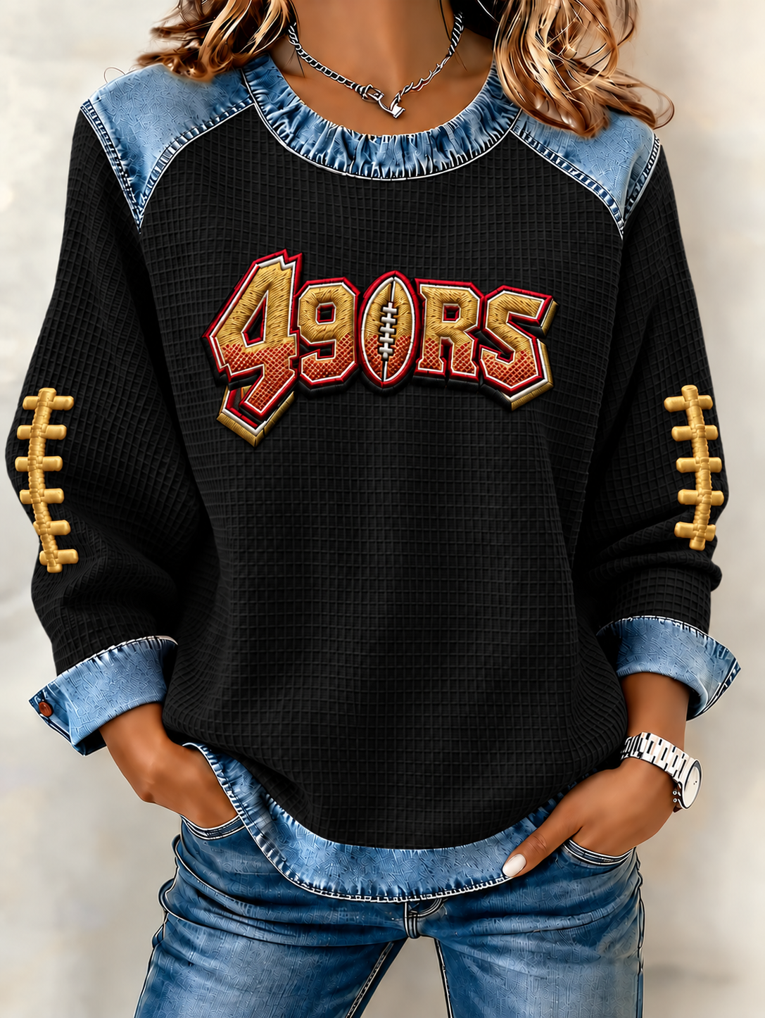 Women'S Football Printed Casual Long Sleeved Top