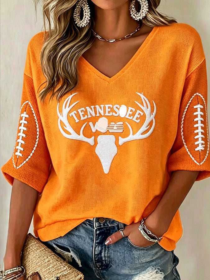 Women'S Football Print Waffle Top
