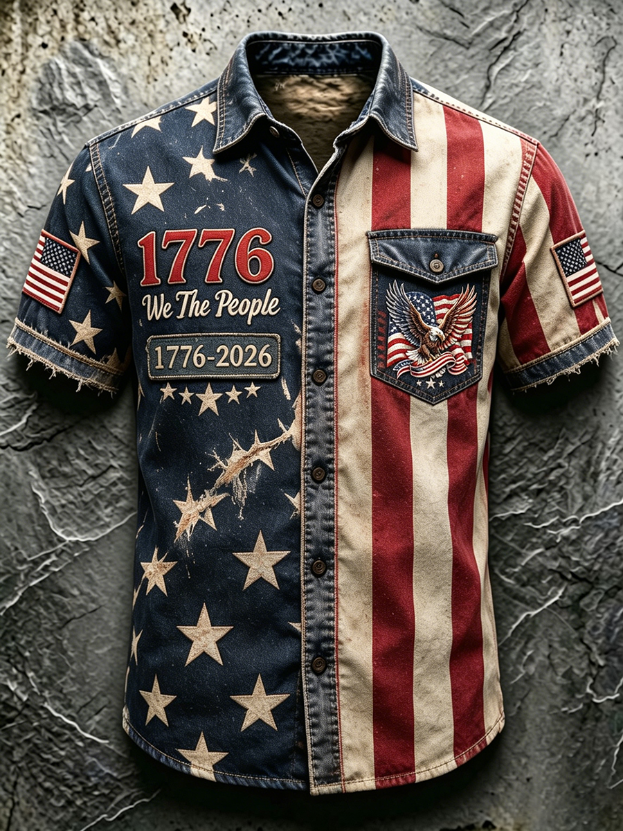 Men's 1776-2026 Eagle American Flag Vintage Shirt