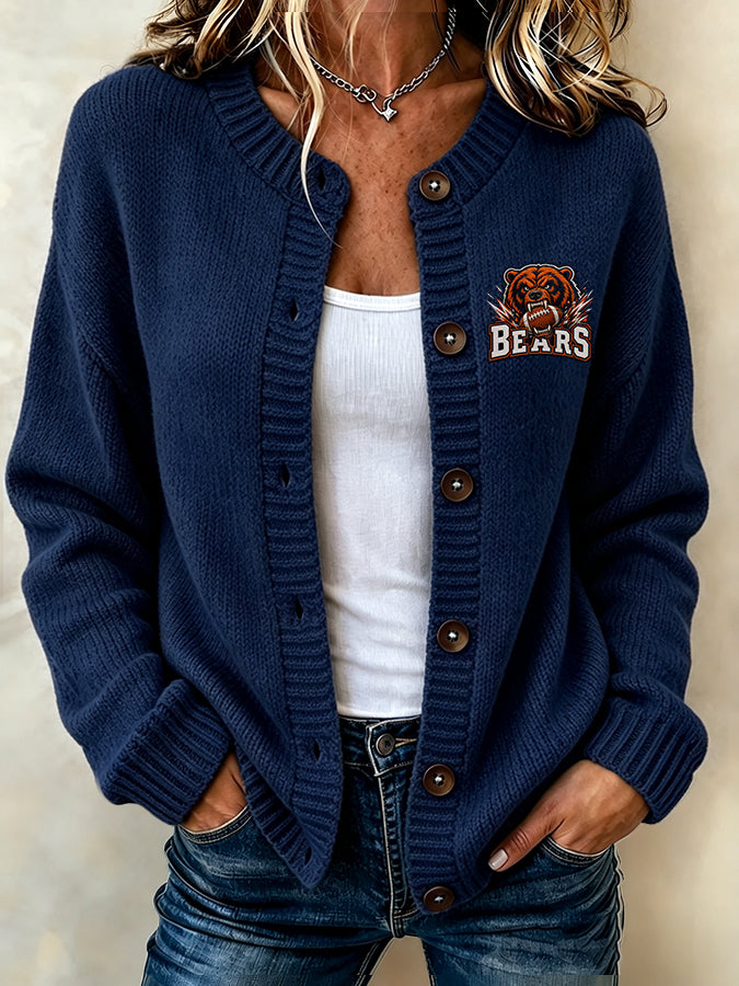Women's football printed knitted cardigan