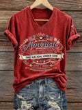Women's America 250 Years One Nation Under God Print V Neck T-shirt