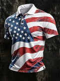 Men's Retro American Flag Print Polo Shirt