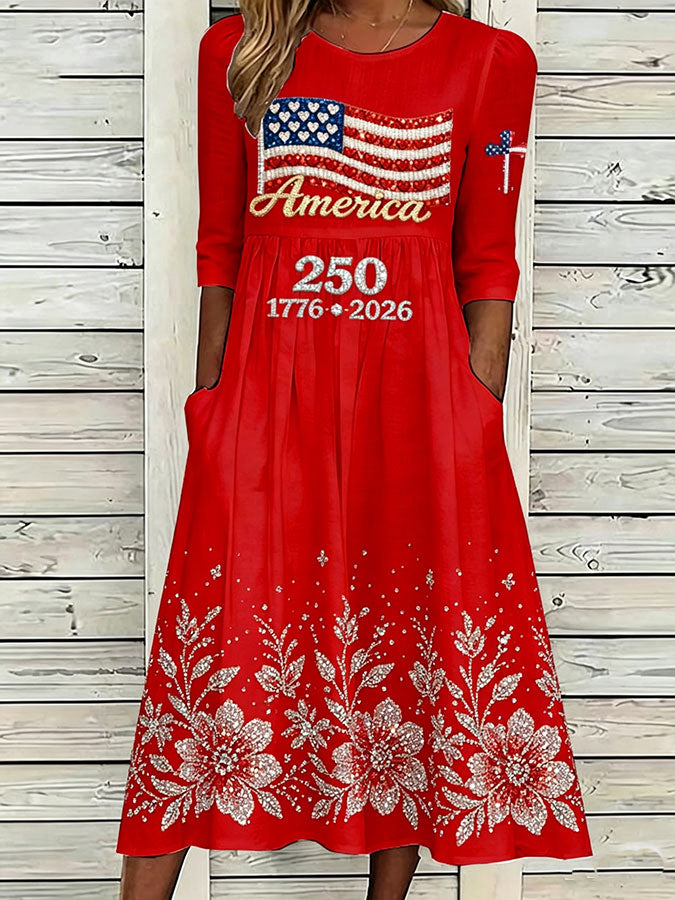 Women'S Flag  Printed Casual Dress