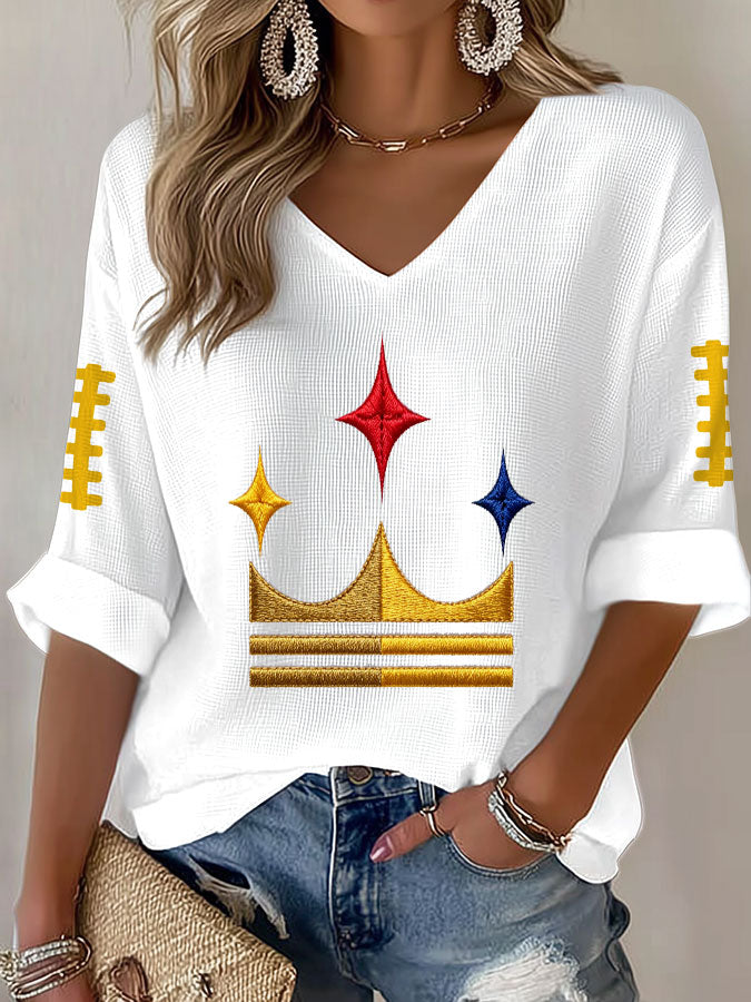 Women'S Football Print Waffle Top