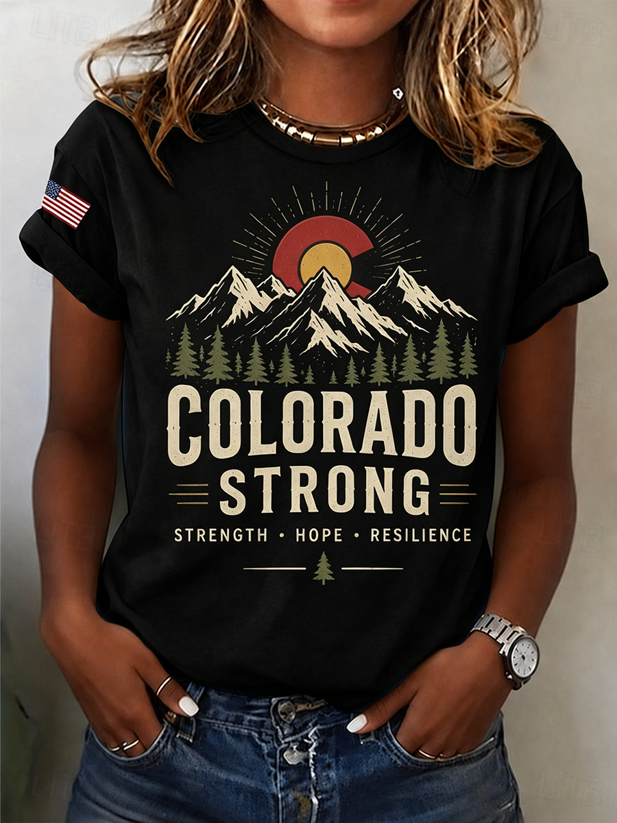 Women's Colorado Strong Vintage Colorado Flag Mountain Forest T-Shirt