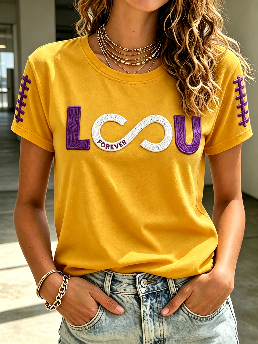 Women's Rugby Printed Round Neck Short Sleeved T-Shirt