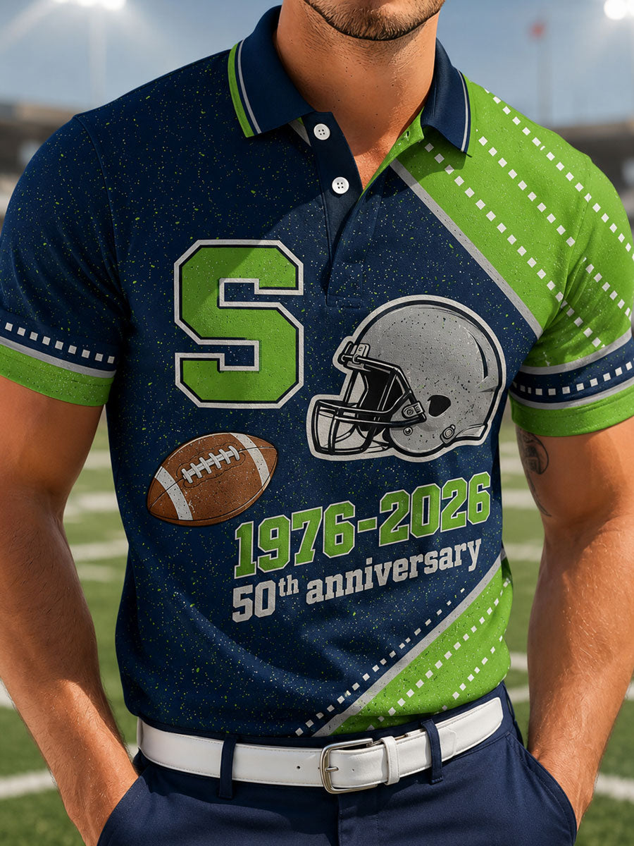 Men's Seattle Football Printed Vintage Fashion Polo Shirt