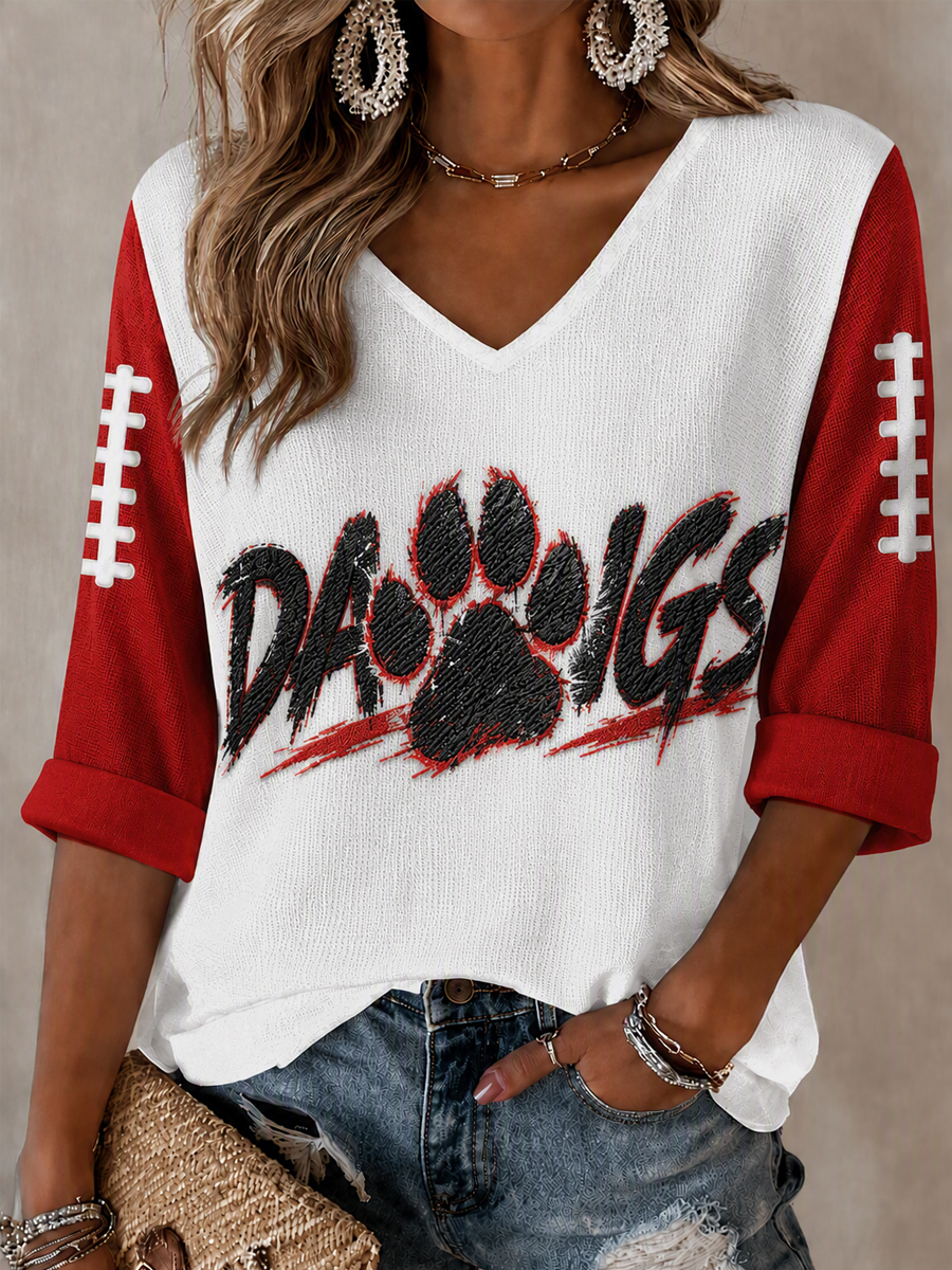 Women'S Football Print Waffle  Top