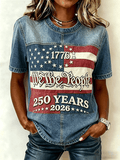 Women's Patriotic Commemorative Art Embroidery Pattern Comfortable Short-Sleeve T-Shirt